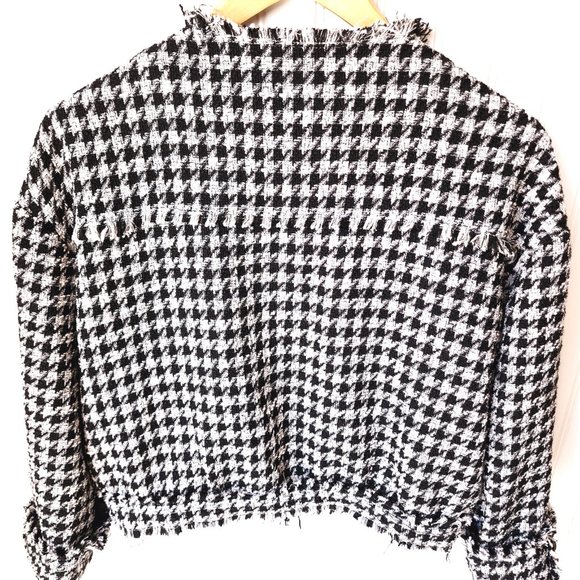 C. Established 1946 Womans Jacket Houndstooth Pattern Fringe Trim Size M Blk/Wht - Picture 8 of 11
